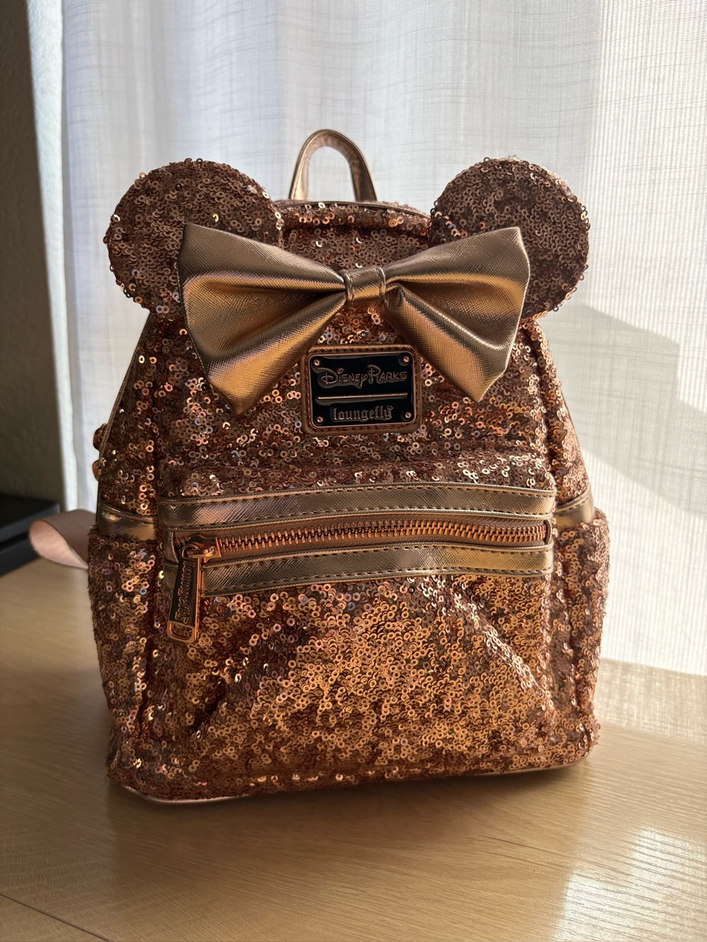 ✨Disney Parks Loungefly Sequined Minnie Mouse Rose Gold Mini Backpack ✨